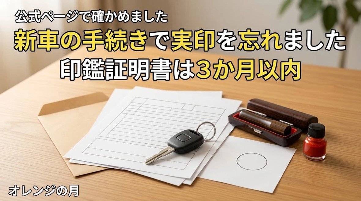 実印と朱肉、書類、車のキー