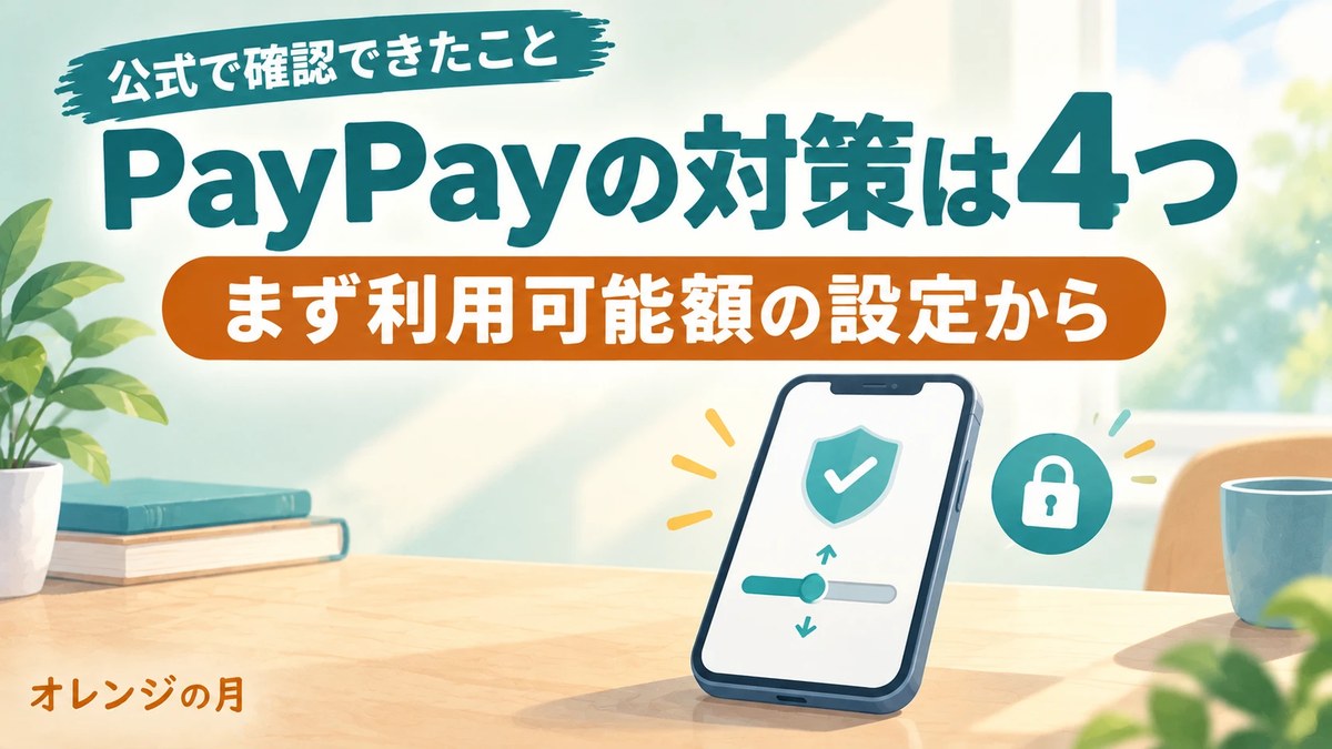 PayPayの対策は4つ まず利用可能額の設定から（盾とスライダーのスマートフォンのイラスト）