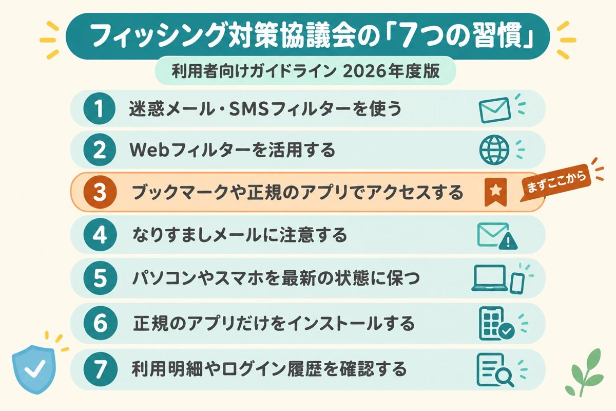 フィッシング対策協議会の7つの習慣(2026年度版)の一覧図