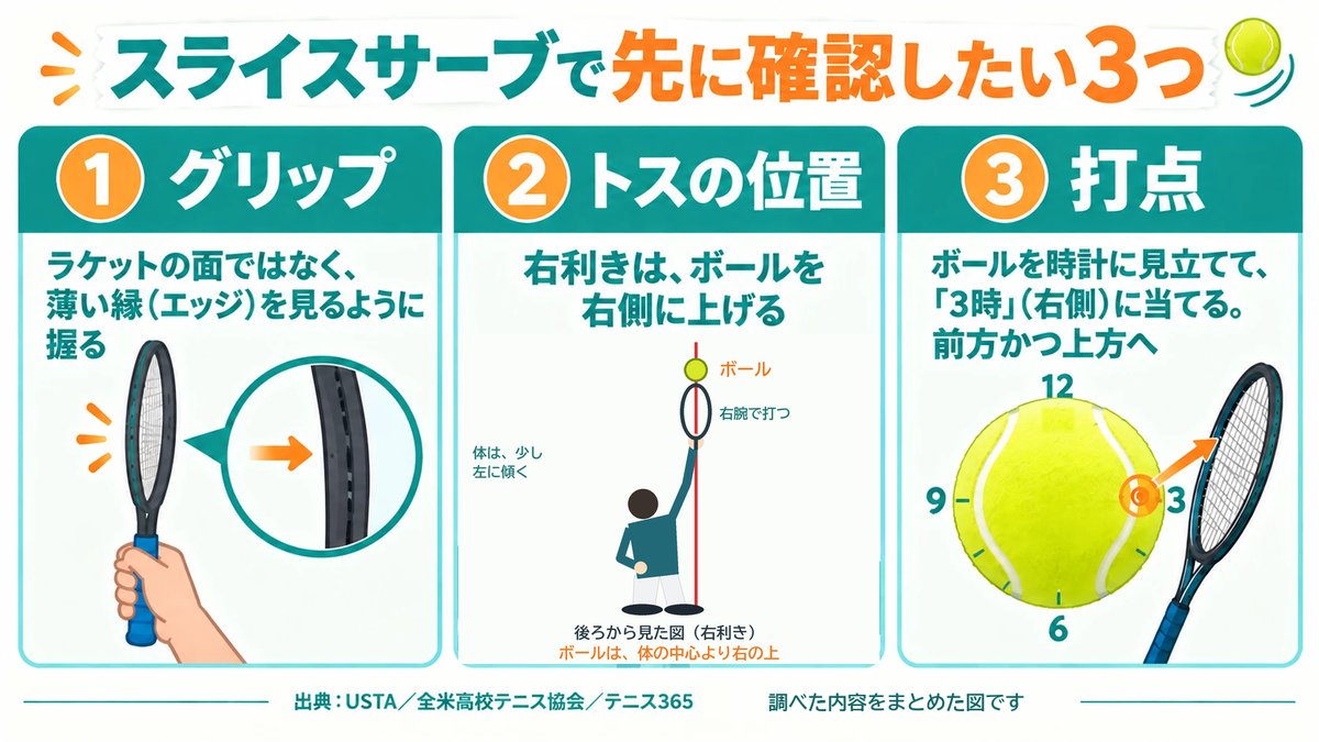 スライスサーブで先に確認したい3つの図解